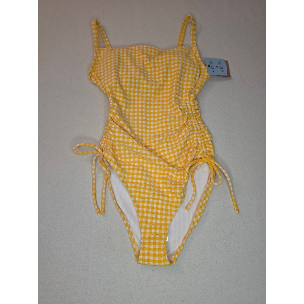 Shade & Shore Square Neck One Piece Swimsuit Yellow Large NWT